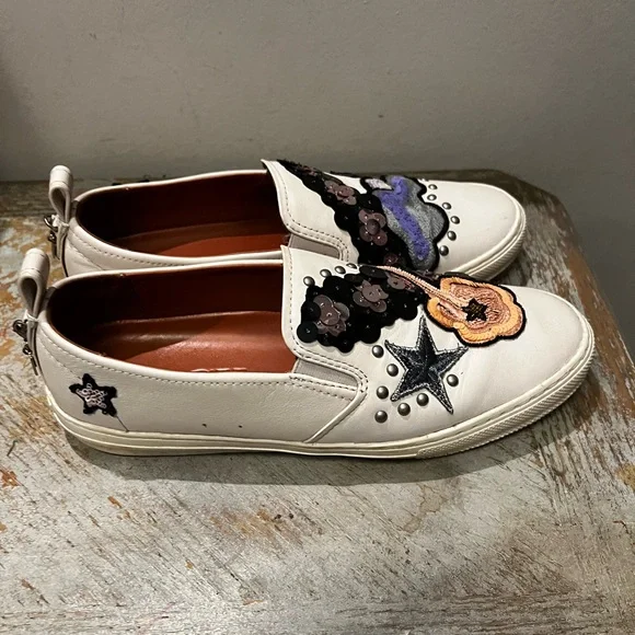 Coach Women’s Sz 11 White Leather Slip On Sneakers Star Embellishment Sequin - Picture 5 of 12
